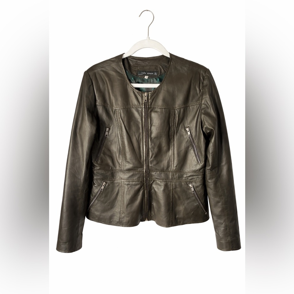 Zara 100% Leather Black Zip-Front Jacket Grunge Edgy—Small